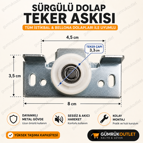 2 Adet Sürgülü Dolap Tekeri