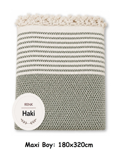 Pamuklu Kaymaz Hasır Dokuma Maxi Boy Kolları Örten Koltuk Örtüsü (180x310) - Haki Yeşili
