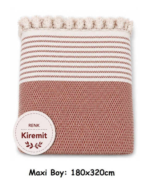 Pamuklu Kaymaz Hasır Dokuma Maxi Boy Kolları Örten Koltuk Örtüsü (180x310) - Kiremit