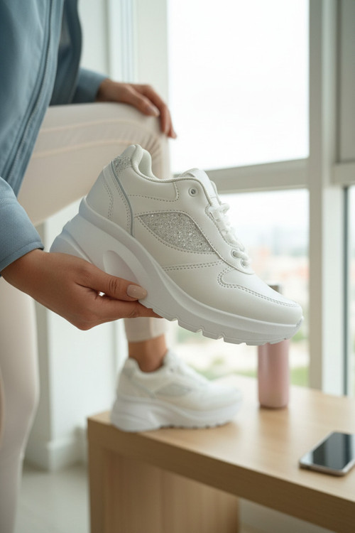 Kadın Gizli Dolgu Spor Ayakkabı Simli Panel Tabanlı Sneaker