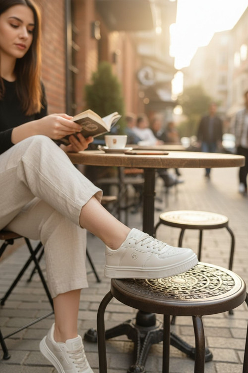 Unısex Lumber-Style Pürüzsüz Dokulu ve Düz Kalın Tabanlı Rahat Günlük Sneaker Spor Ayakkabı