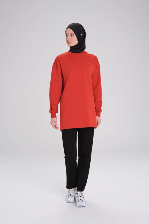 Yumuşak Dokulu Oversize Kiremit Basic Günlük Sweatshirt ACT-22