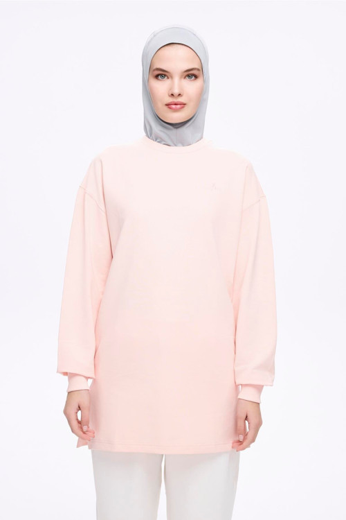 Yumuşak Dokulu Oversize Pudra Basic Günlük Sweatshirt ACT-22