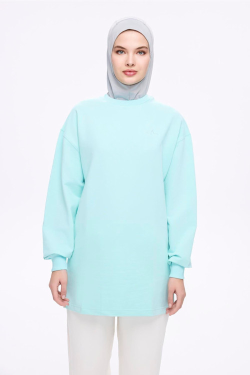 Yumuşak Dokulu Oversize Yeşil Basic Günlük Sweatshirt ACT-22