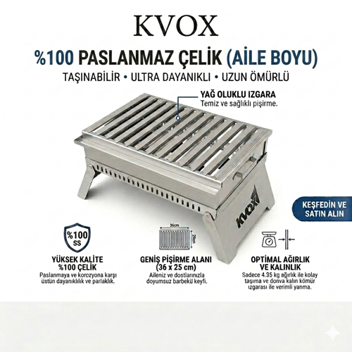 M1.2 Alev Yapmayan Katlanabilir Inox Mangal