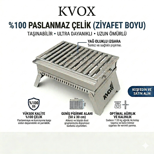 M1.2 Alev Yapmayan Katlanabilir Inox Mangal