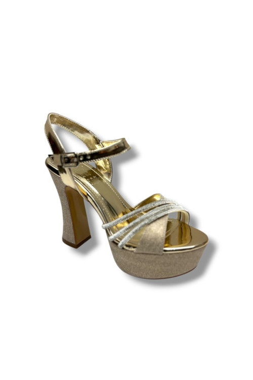 798-26 Simli Saten Çapraz Taşlı 30mm Platform Topuk Kadın Sandalet(12cm)