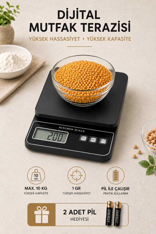 10 Kg Hassas Dijital Mutfak Terazisi Dara Fonksiyonlu Ekranlı Dayanıklı Hassas Mutfak Tartısı HK8006