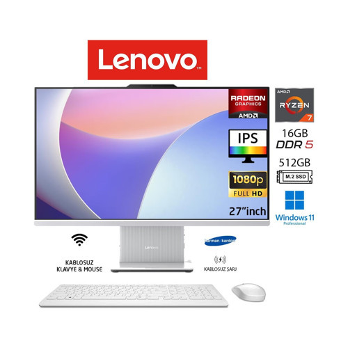 ıdeacentre 27ARR9 Aıo Ryzen7 7735HS 16GB 512GB SSD Bulut Gri W11PRO 27" Fhd All In One Bilgisayar Duddı