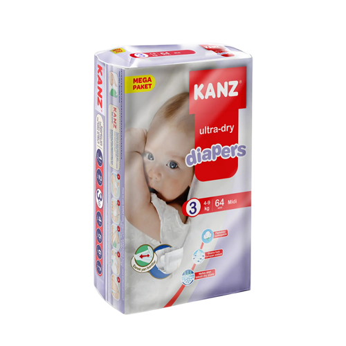 Bebek Bezi Midi 4-9 kg / Mega Paket 64 Adet / Beden 3