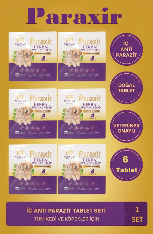 Paraxir Kedi İç Bitkisel Anti Parazit İç Köpek İç Bitkisel Anti Parazit Seti (6 Tablet)