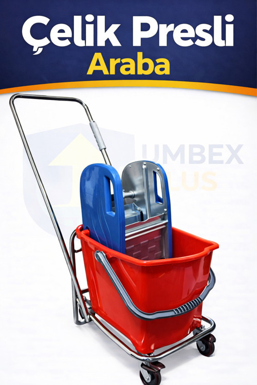Umbex Tek Kovalı Paspas Arabası Krom Çelik Presli Temizlik Arabası Temizlik Seti