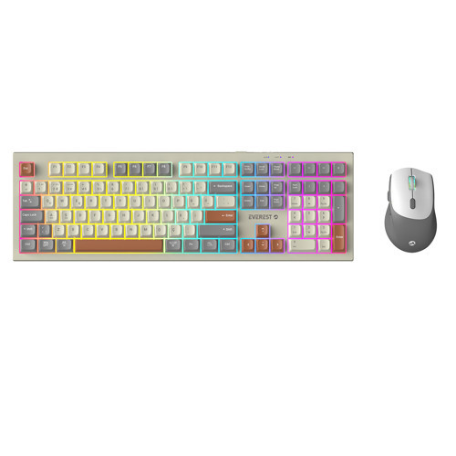 KM-78 Rena KremGriKahve Kablosuz 2.4 + BT RGB Aydınlatmalı Sessiz Q Klavye Mouse Set