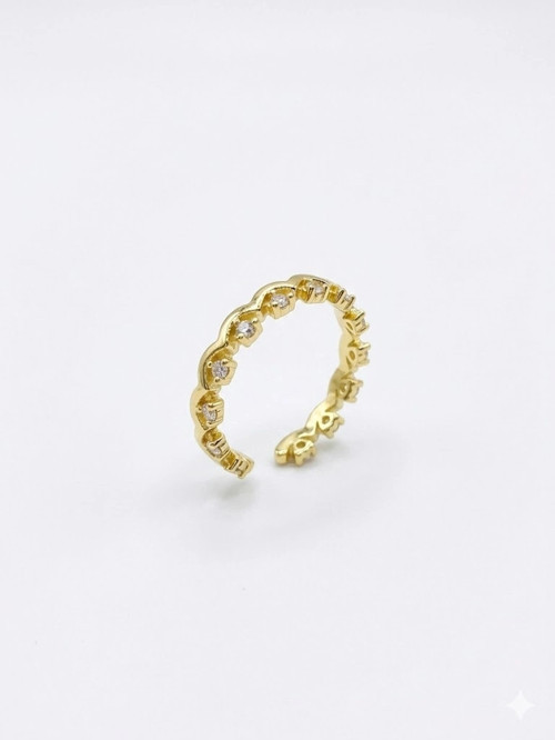 Ayarlanabilir 14 K Gold Zirkon Taşlı Pirinç Bijuteri Yüzük - Yz0244