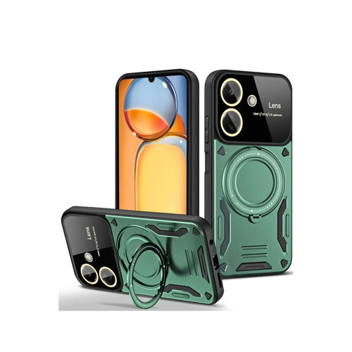 Xiaomi Redmi 13C Kılıf Joy Lens Standlı Kapak - Koyu Yeşil