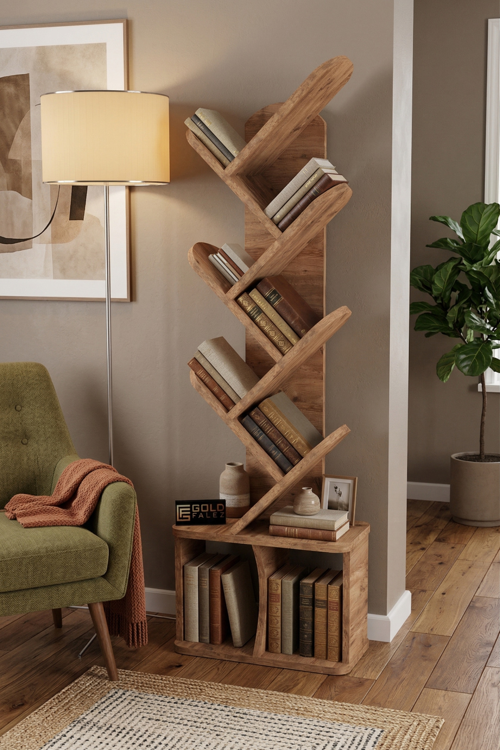Falez 10 Raflı Kitaplık Modern Dekoratif Kitap Rafı Çok Katlı Kitap Standı Salon Ofis Organizer 7061 Atlantk