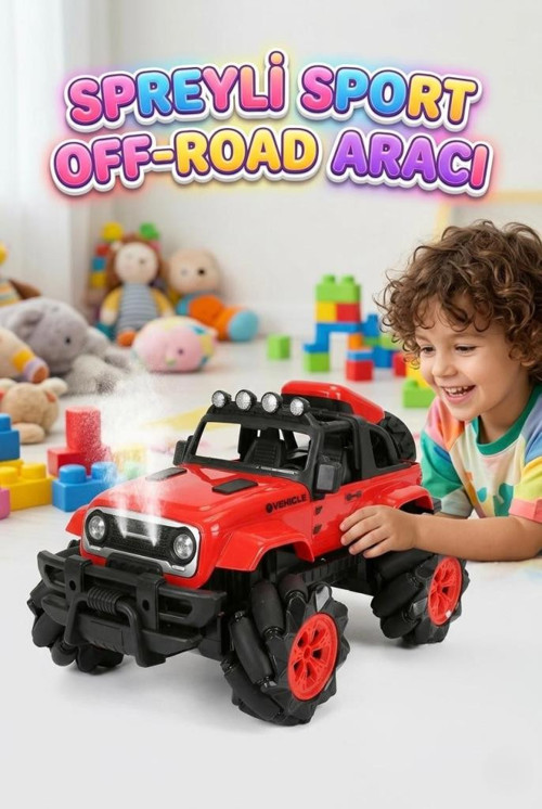 Işıklı ve Sesli Canavar Araba 1:14 Ölçekli Spreyli Uzaktan Kumandalı Oyuncak Araba - 4x4 KIRMIZI