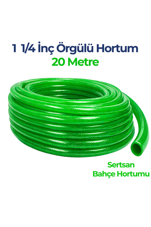 Örgülü Su Hortumu 1 1/4 İnç 20 Metre Yeşil Dayanıklı Bahçe Hortumu