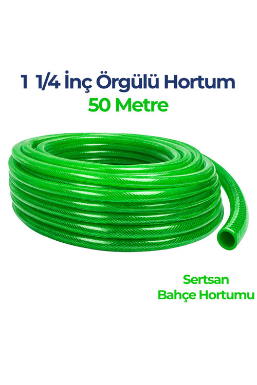 Örgülü Su Hortumu 1 1/4 İnç 50 Metre Yeşil Dayanıklı Bahçe Hortumu
