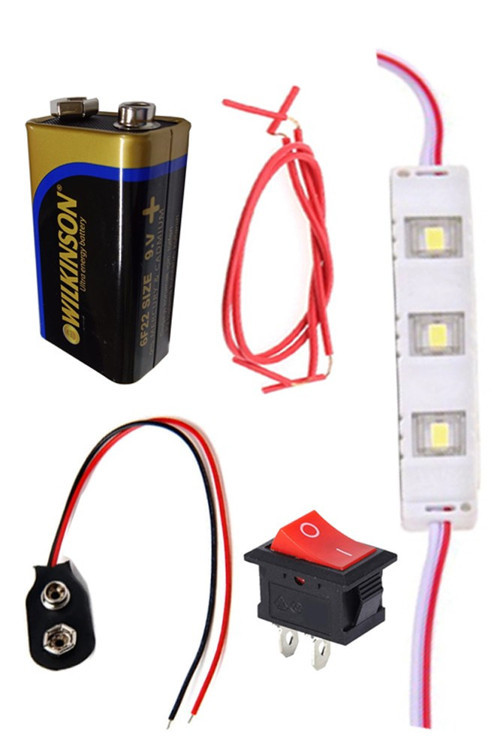 Led Deney Seti 1 Paket Basit Elektrik Devresi 9 Volt Pil Beyaz Led Işık Anahtar 9 Volt Pil Yatağı