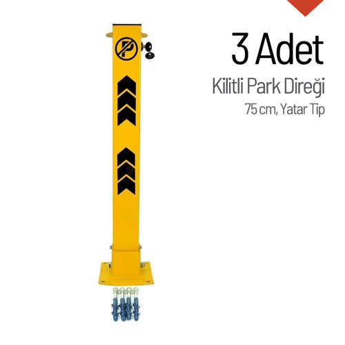 Kilitli Otopark Direği 75 cm, Yatar Tip Park Bariyeri 3 Adet