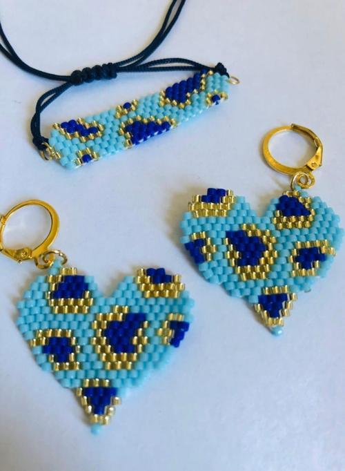 Melike Miyuki  Bileklik ve Küpe Seti/Leo Kalp/Mavi