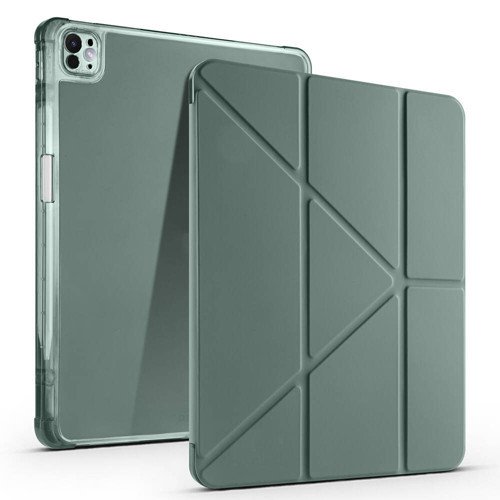iPad Pro 13 2024 Kılıf MKST Tri Folding Kalem Bölmeli Standlı Kılıf - Koyu Yeşil
