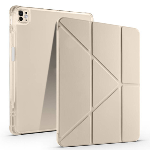 iPad Pro 13 2024 Kılıf MKST Tri Folding Kalem Bölmeli Standlı Kılıf - Gold