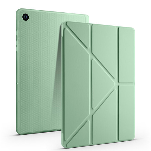Galaxy Tab A11 Plus Kılıf MKST Tri Folding Kalem Bölmeli Standlı Kılıf - Açık Yeşil