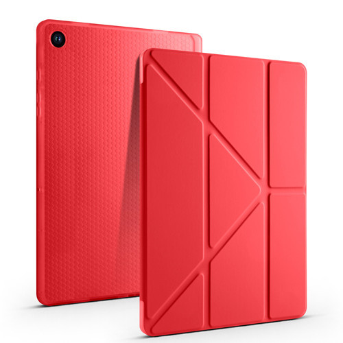 Galaxy Tab A11 Plus Kılıf MKST Tri Folding Kalem Bölmeli Standlı Kılıf - Kırmızı