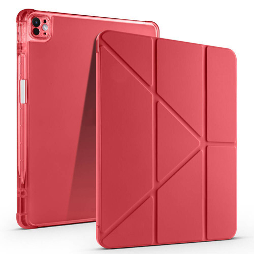 iPad Pro 13 2024 Kılıf MKST Tri Folding Kalem Bölmeli Standlı Kılıf - Kırmızı