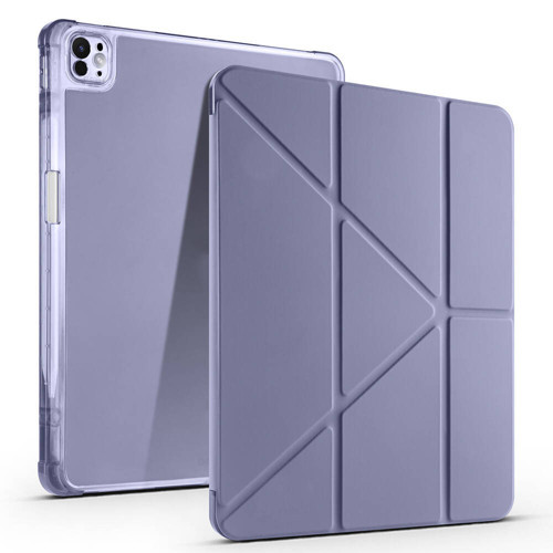 iPad Pro 13 2024 Kılıf MKST Tri Folding Kalem Bölmeli Standlı Kılıf - Mor