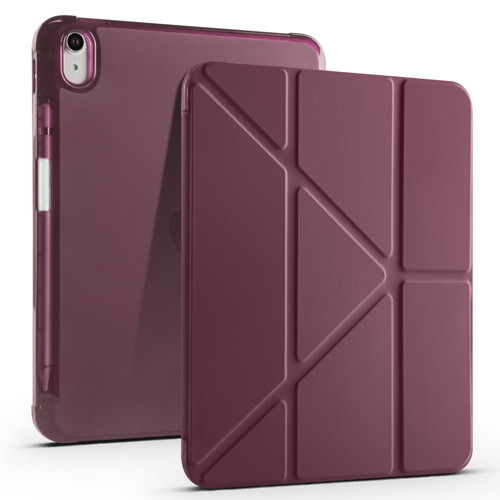 iPad 11.Nesil 2025 Kılıf MKST Tri Folding Kalem Bölmeli Standlı Kılıf - Koyu Mor