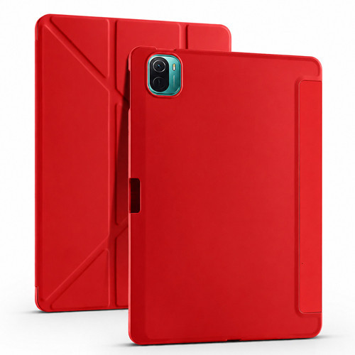 Mi Pad 5 Kılıf MKST Tri Folding Kalem Bölmeli Standlı Kılıf - Kırmızı