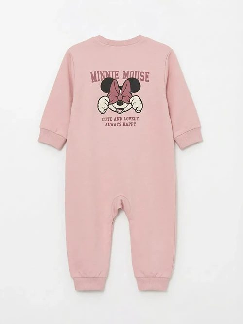 Pembe Bisiklet Yaka Minnie Mouse Baskılı Kız Bebek Tulum