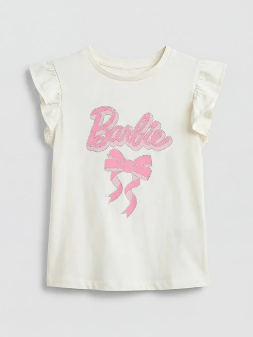 Ekru Barbie Baskılı Kız Bebek Atlet ve Tayt