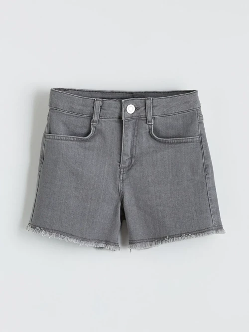 Gri Loose Fit Kız Çocuk Jean Şort