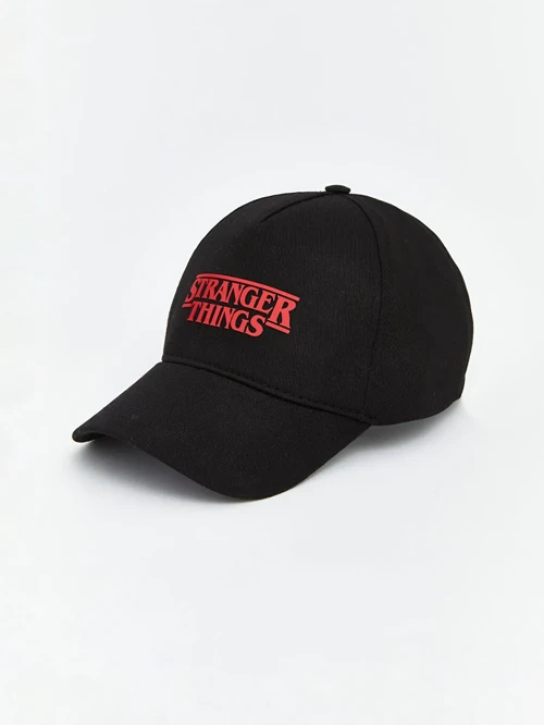 Siyah Stranger Things Baskılı Erkek Çocuk Kep Şapka