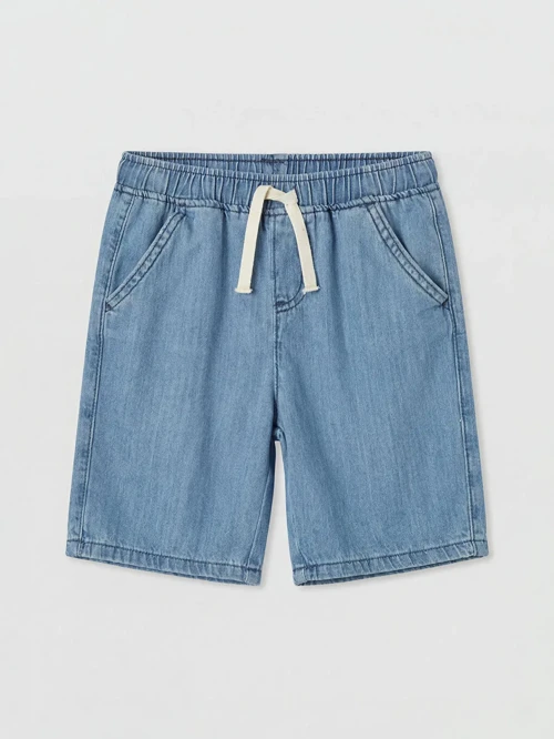 İndigo Beli Lastikli Erkek Çocuk Jean Şort