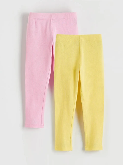 Pembe Beli Lastikli Kız Çocuk Fitilli Tayt 2'li