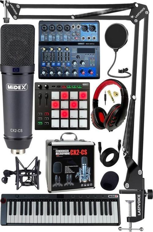 Stüdyo Ekipmanları Midi Live Paket-6 Ses Kartlı Mikser Midi Klavye CX2 Mikrofon Kulaklık Pad Controller