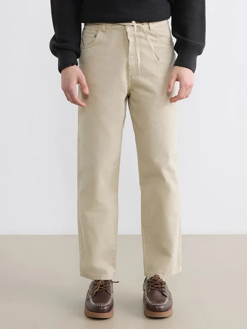 Bej Standart Kalıp Gabardin Erkek Pantolon
