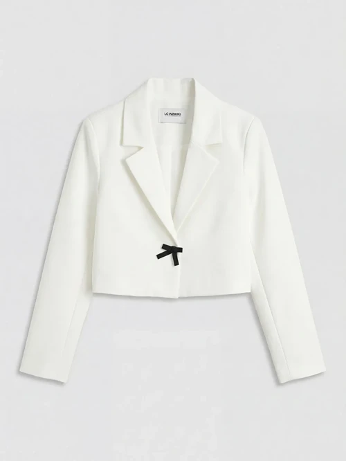 Beyaz Fiyonk Detaylı Kız Çocuk Blazer Ceket