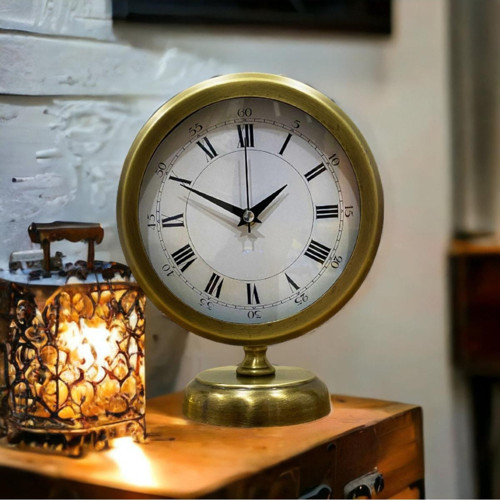 Eskitme Gold Metal Ofis Salon Otel Masa Saati 25*20 Cm Y7