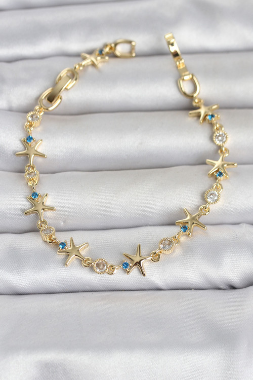 Pirinç Gold Renk Sıralı Deniz Yıldızı Model Kadın Bileklik TG27BB8501