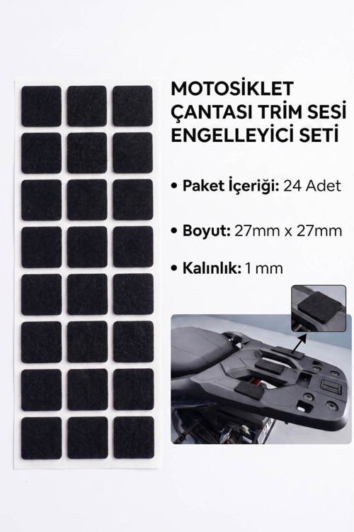 Motosiklet Çantası Trim Sesi Engelleyici Yapışkanlı Kauçuk 27mm Kare Siyah
