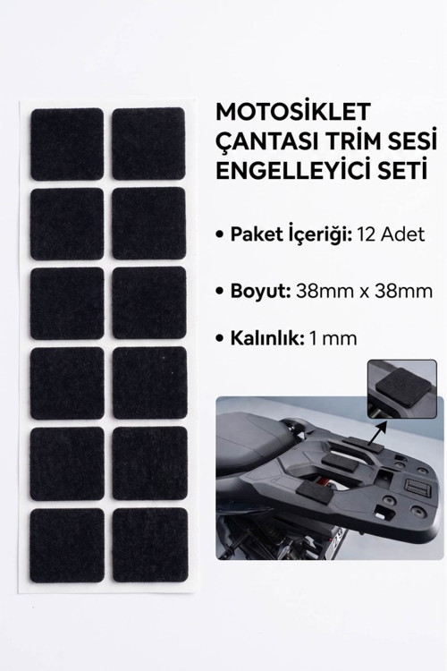 Motosiklet Çantası Trim Sesi Engelleyici Yapışkanlı Kauçuk 38mm Kare Siyah