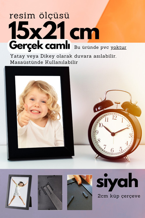 20Mm Çerçeve Camlı 15X21 Cm Fotoğraf Resim Çerçevesi Ayaklı Veya Duvara Asma Yatay-Dikey