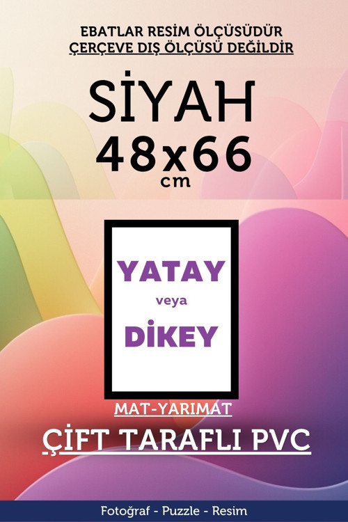 22Mm-48X66 Cm Mat Pvc Li Camsız Fotoğraf Puzzle Belge Çerçeve Yatay Dikey Asılabilme.