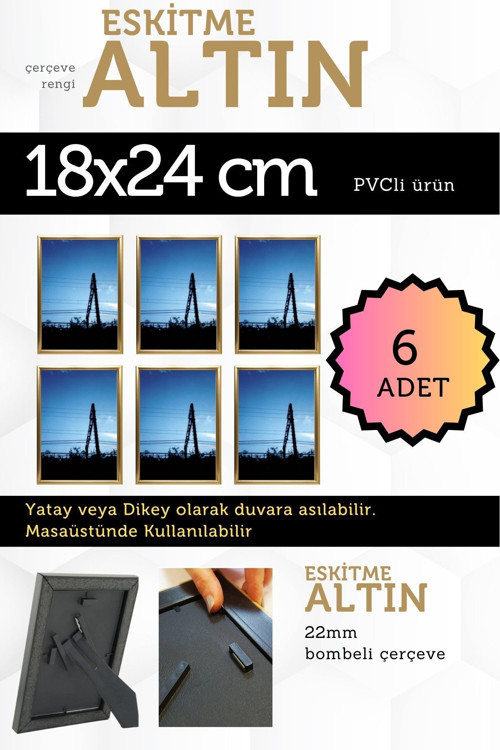 6 Adet Pvc Li 18X24 Cm 22Mm Bombeli Çerçeve Fotoğraf Resim Çerçevesi Ayaklı Veya Duvara Asma Yatay-Dikey
